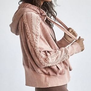 Free People S FP Movement Mountain High Cable Hoodie Zip Crochet Hood Pink